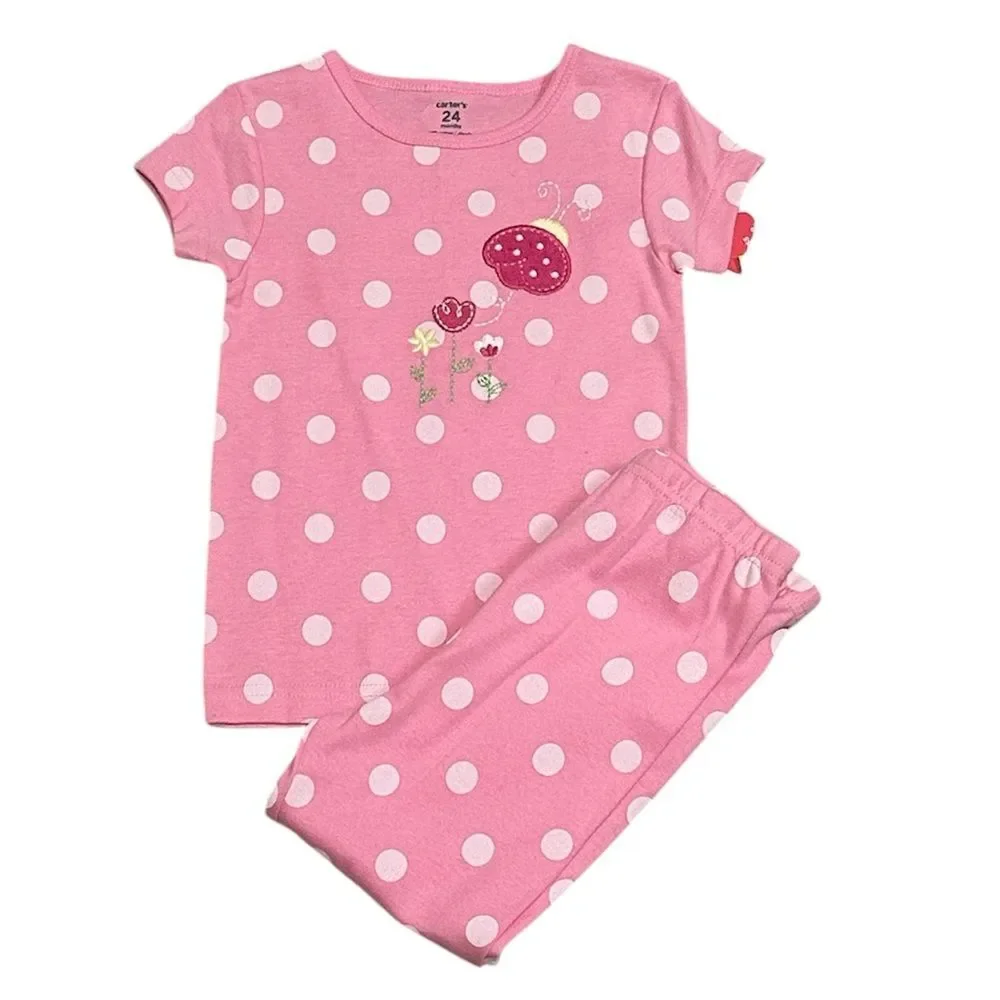 Carters Girls Cotton Snug Fit Pajama Set NEW Polka Dots Short Sleeve Pants 24M